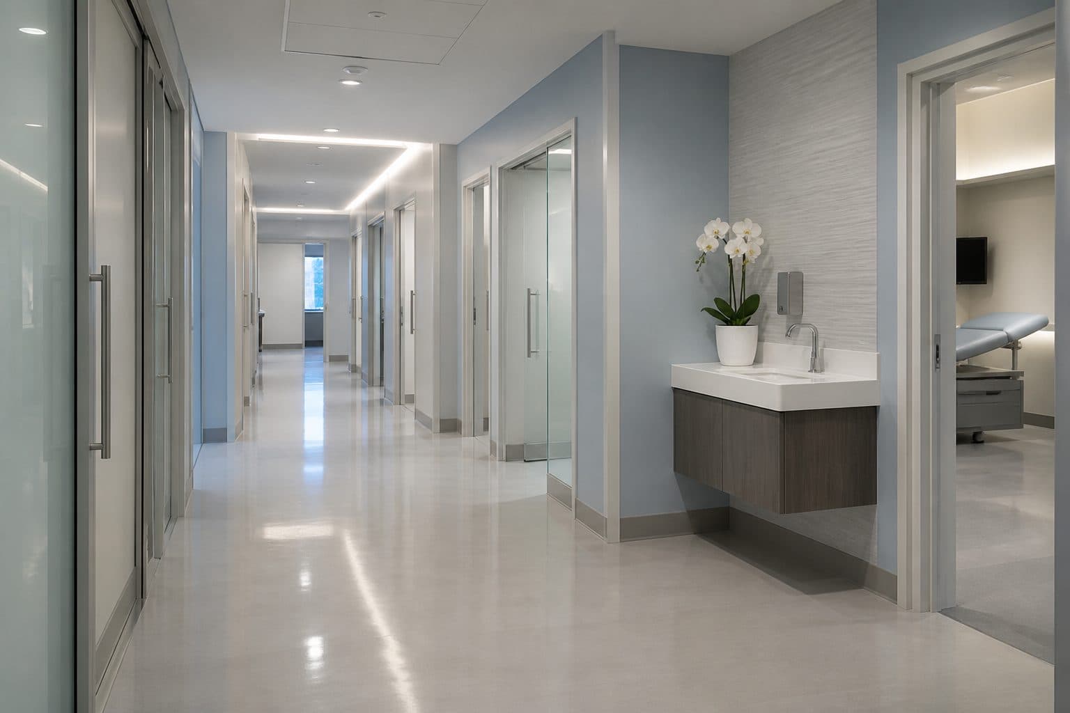 Quiet, clean commercial corridor representing disciplined facility care