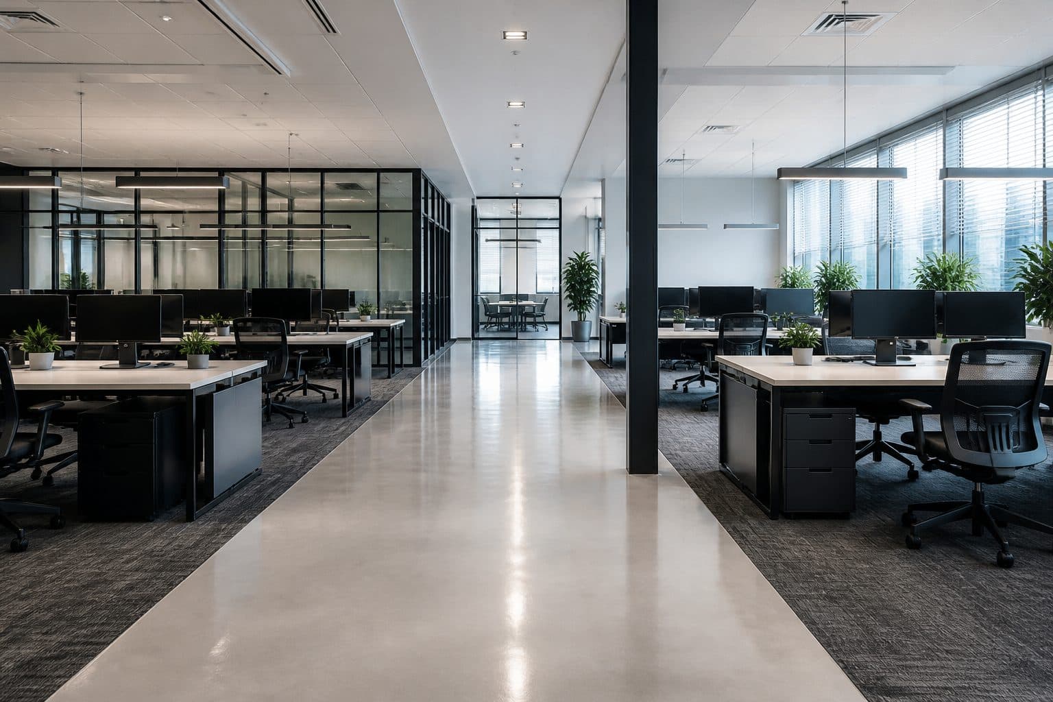 Clean open-plan office maintained to corporate presentation standards